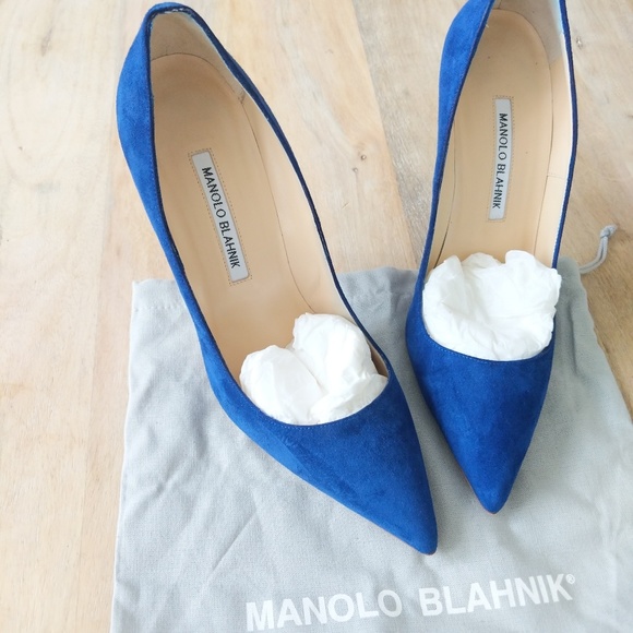 Manolo Blahnik Suede Point Toe Pumps cobalt BB105 - Picture 8 of 8